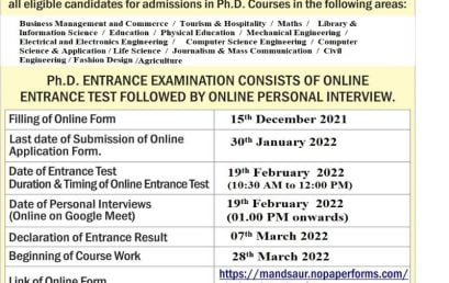 ENTRANCE EXAMINATION FOR Ph.D. PROGRAMME
