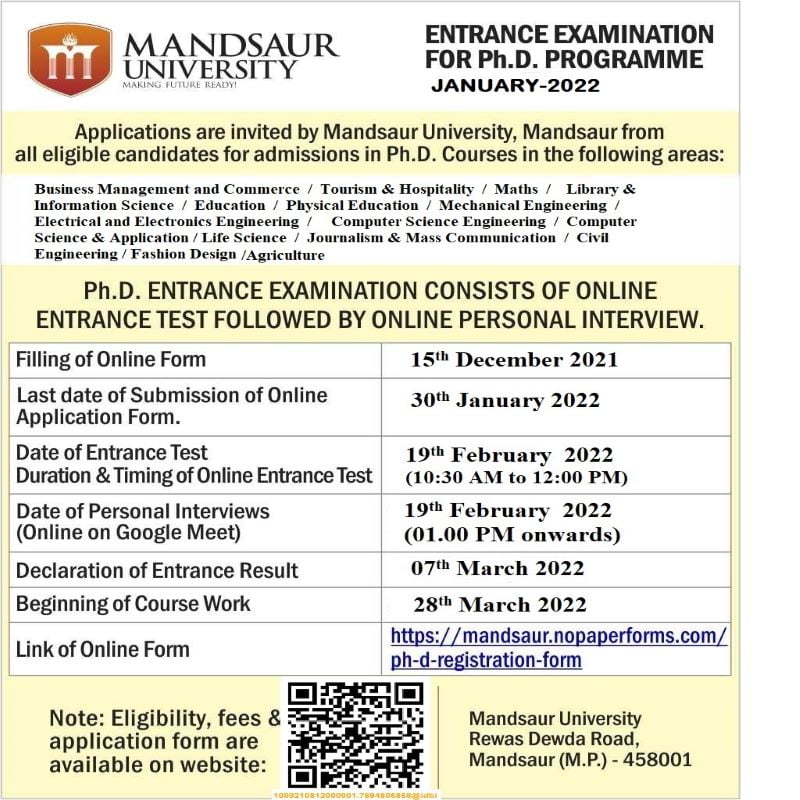 ENTRANCE EXAMINATION FOR Ph.D. PROGRAMME